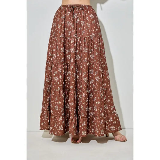 Brown floral maxi skirt plus