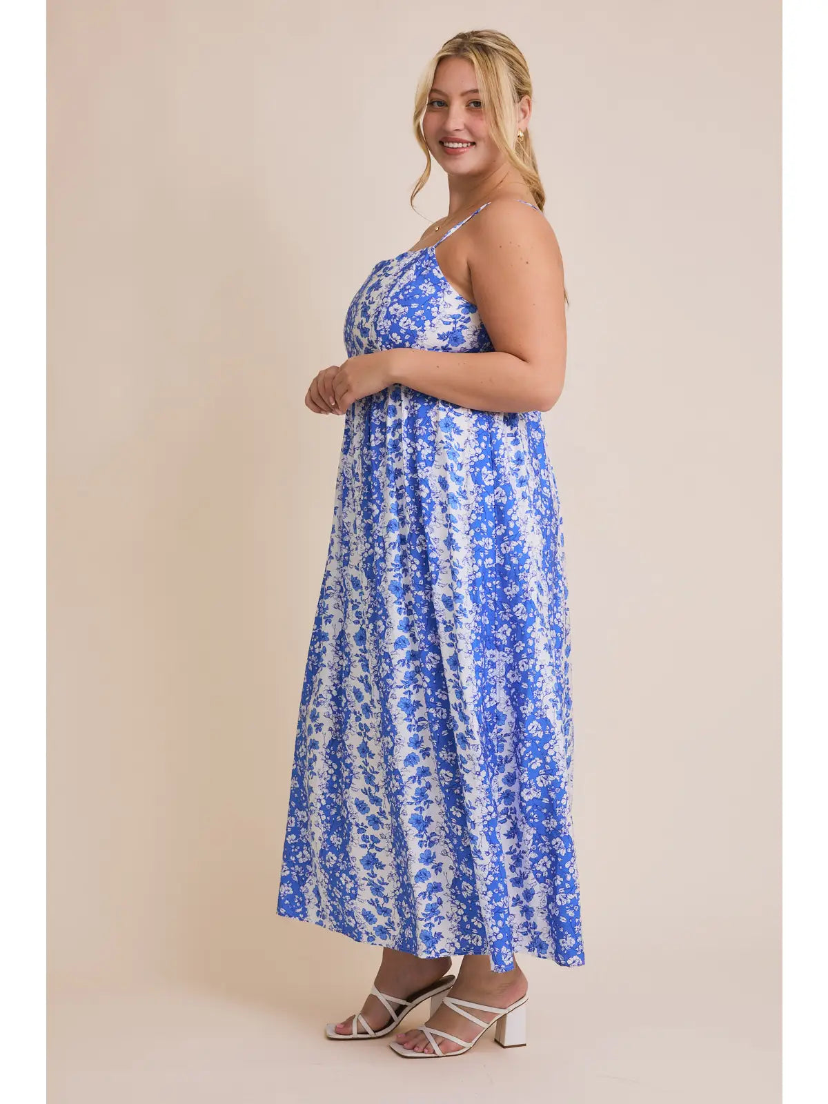 Blue floral spaghetti strap dress