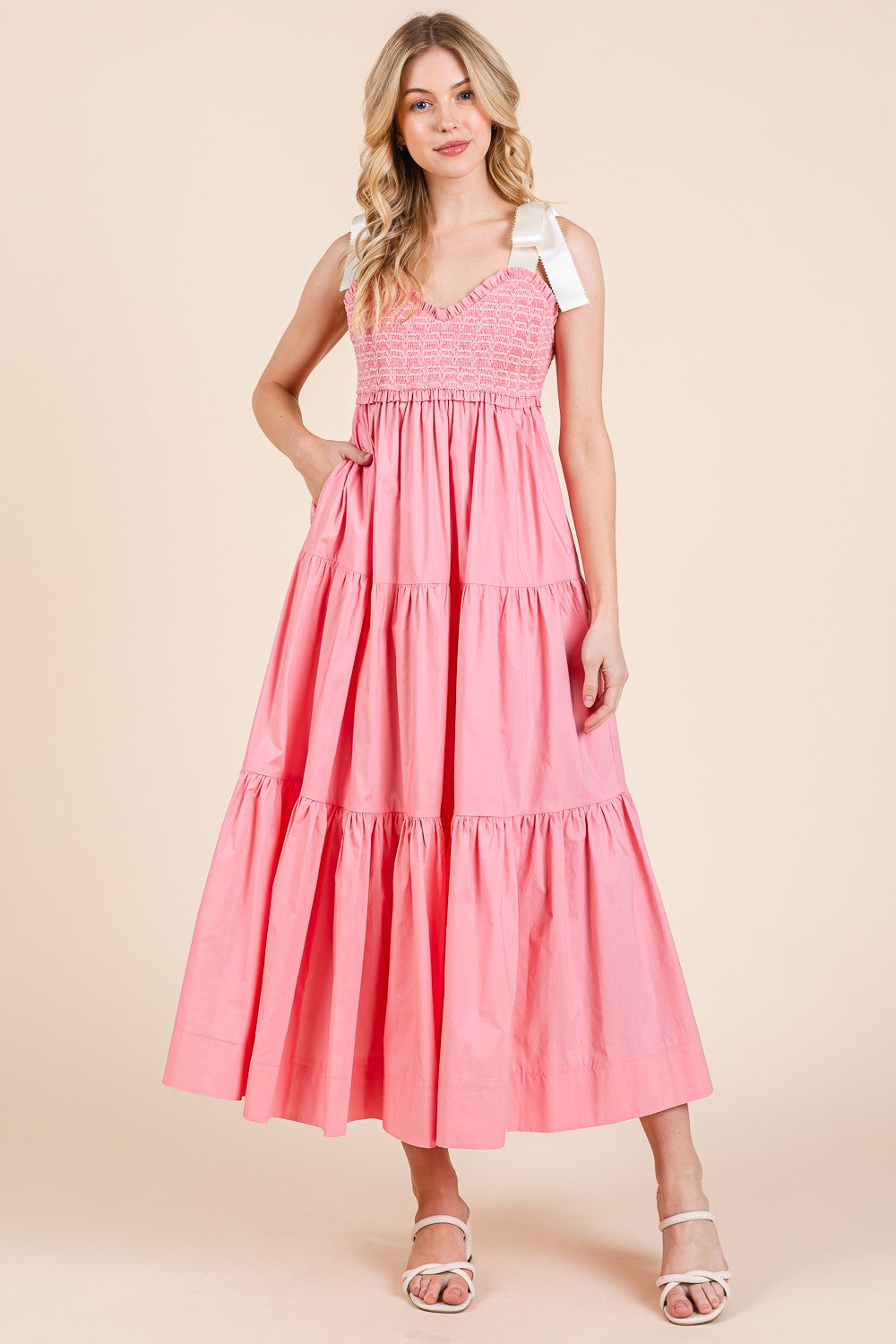 Pink tiered maxi dress