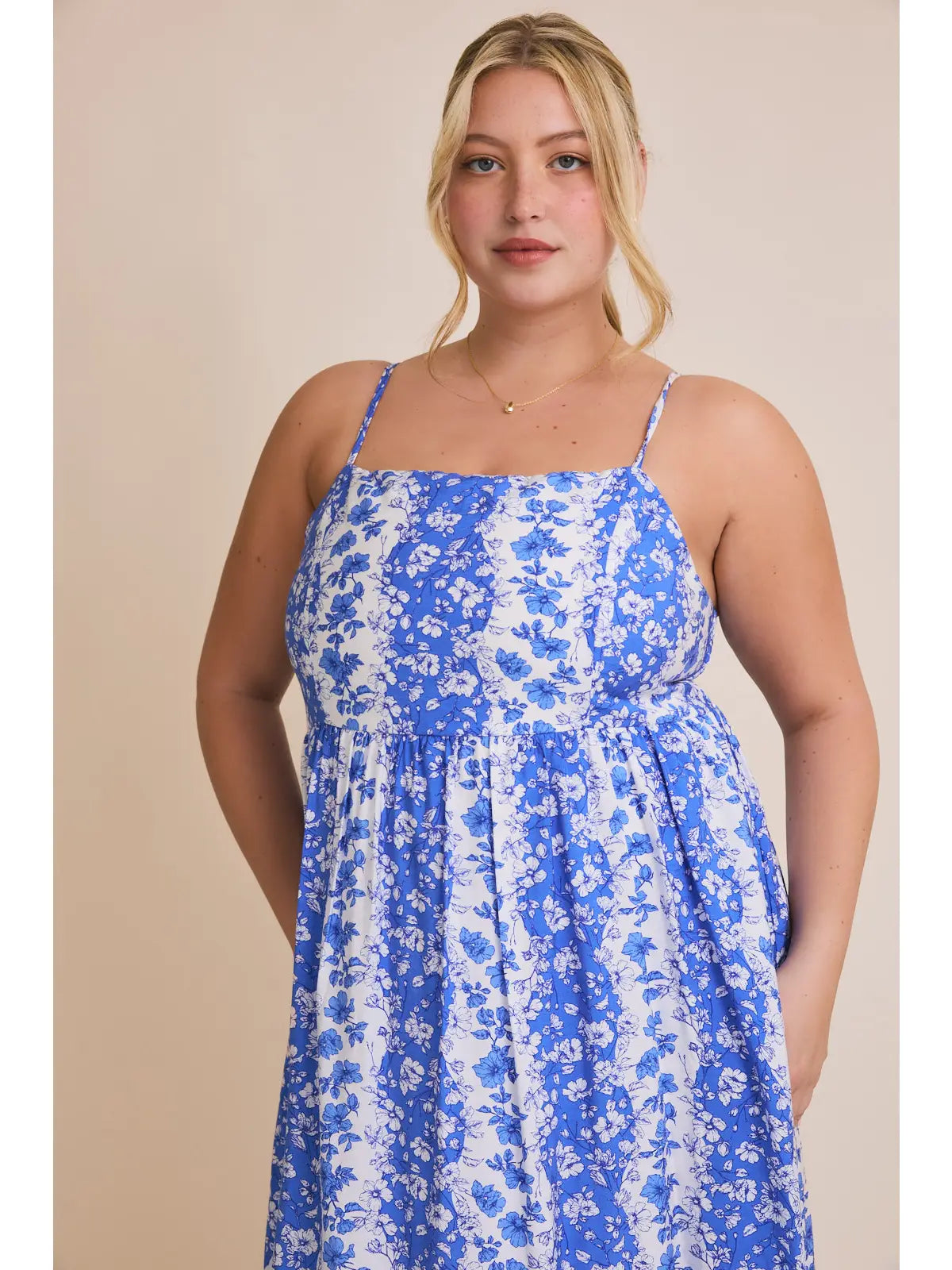 Blue floral spaghetti strap dress