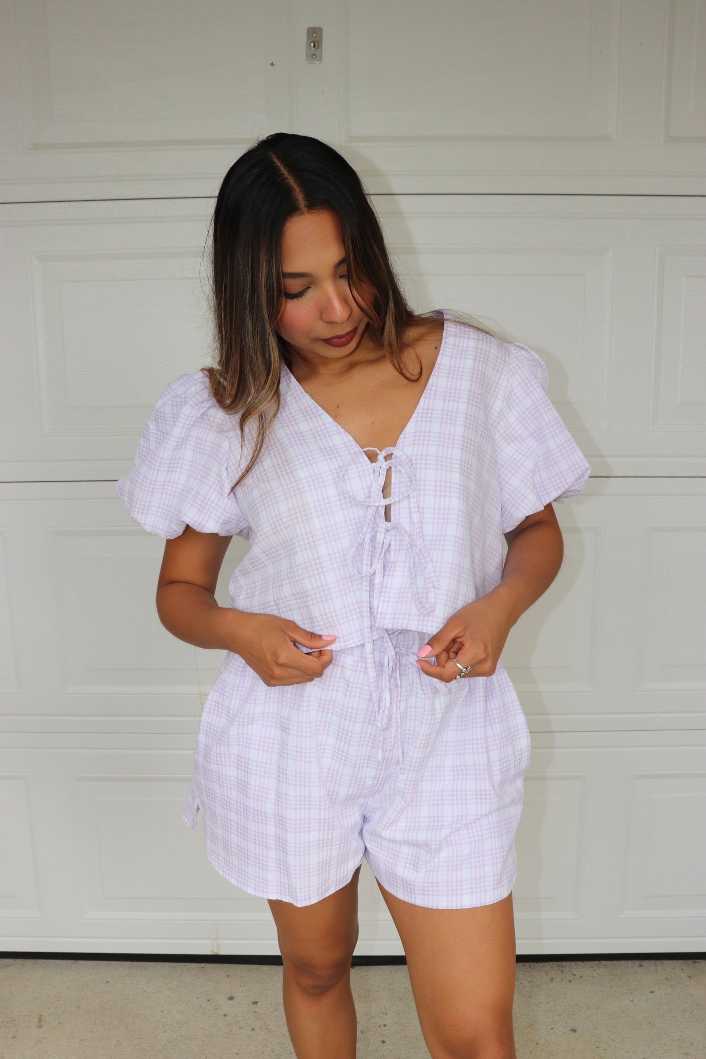 Plaid purple two piece set