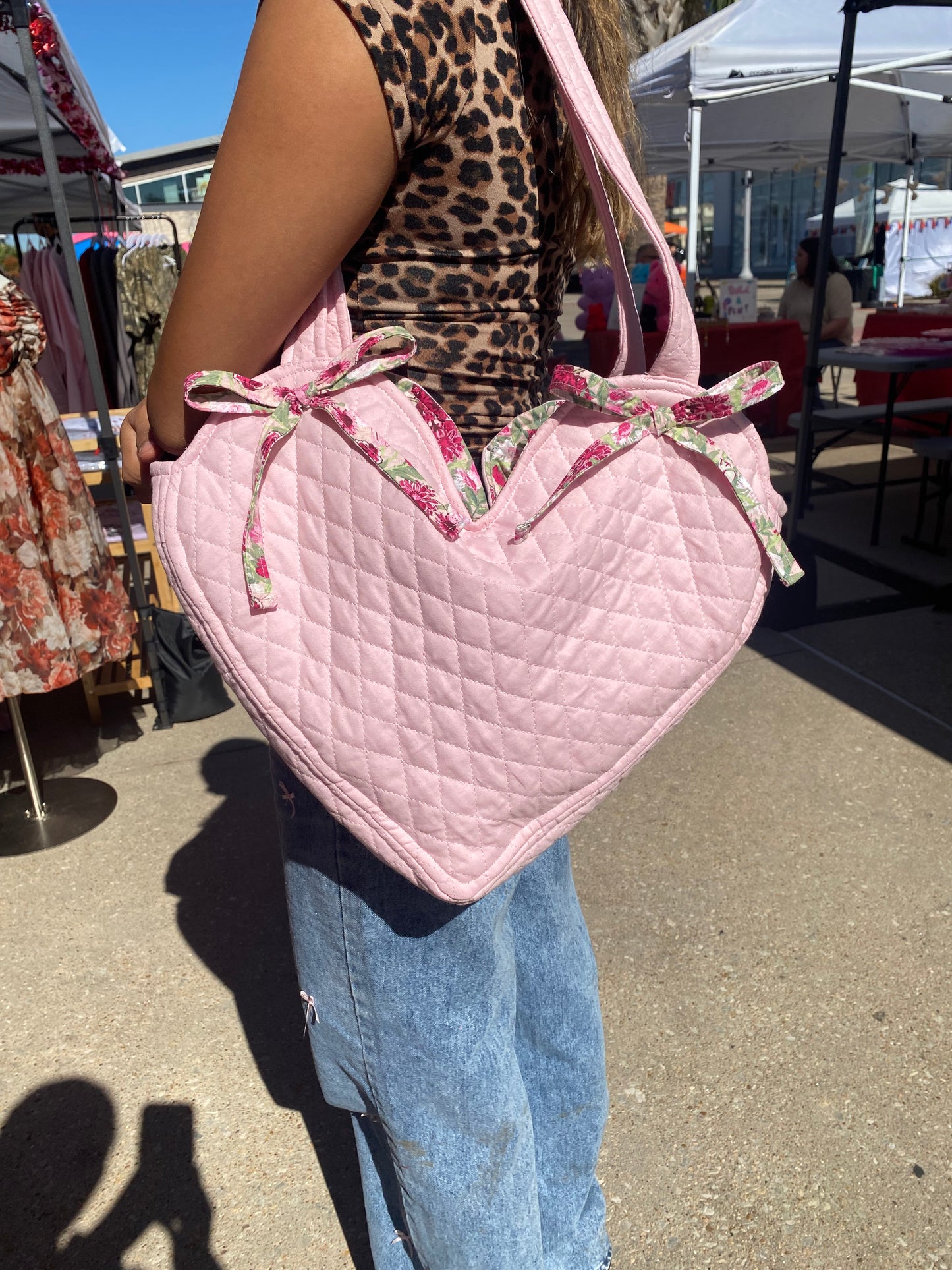 Pink heart bag with pink floral