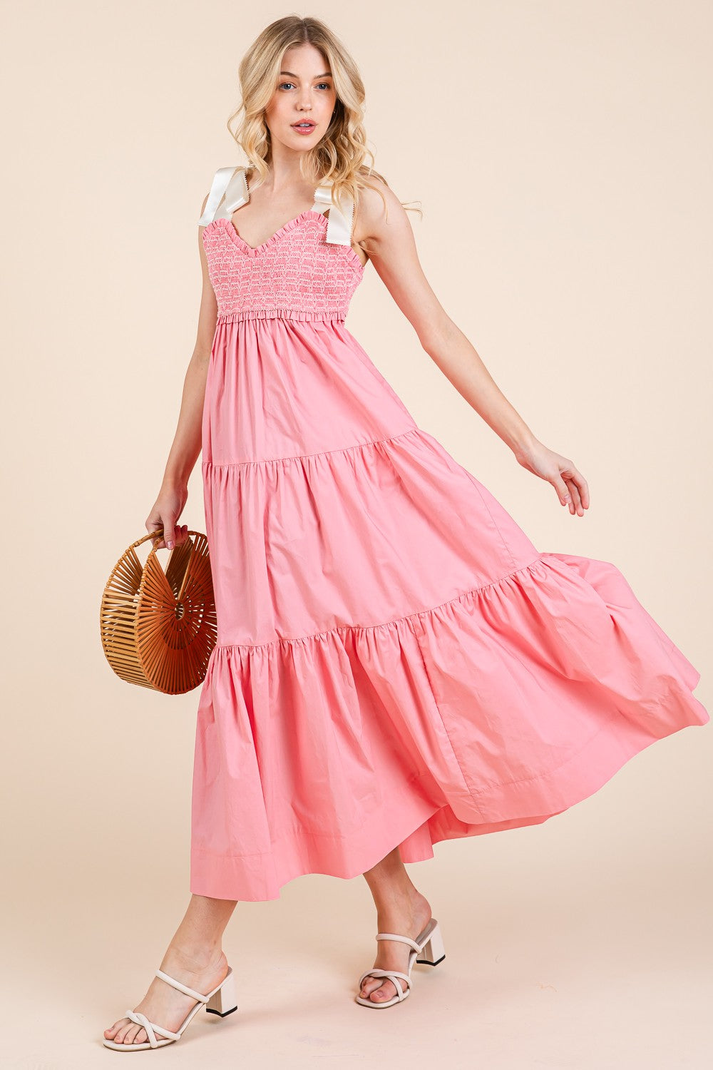 Pink tiered maxi dress