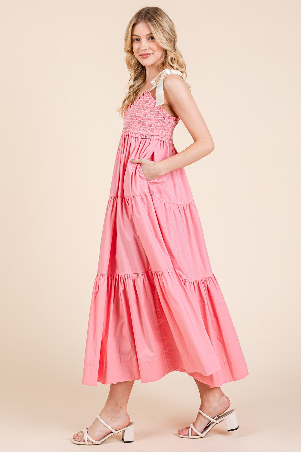 Pink tiered maxi dress