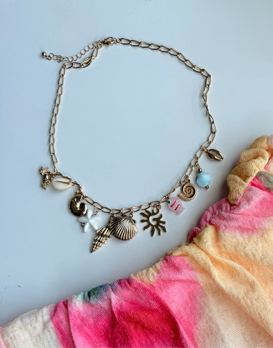 Coastal charm necklace with fish charm