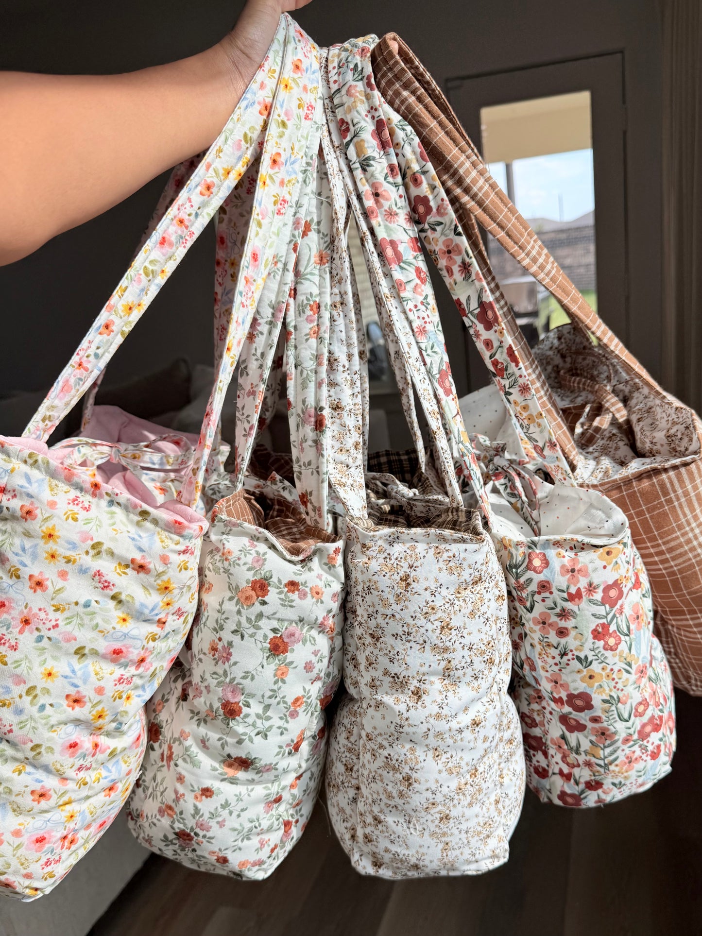Preorder: Handmade light pink floral book tote