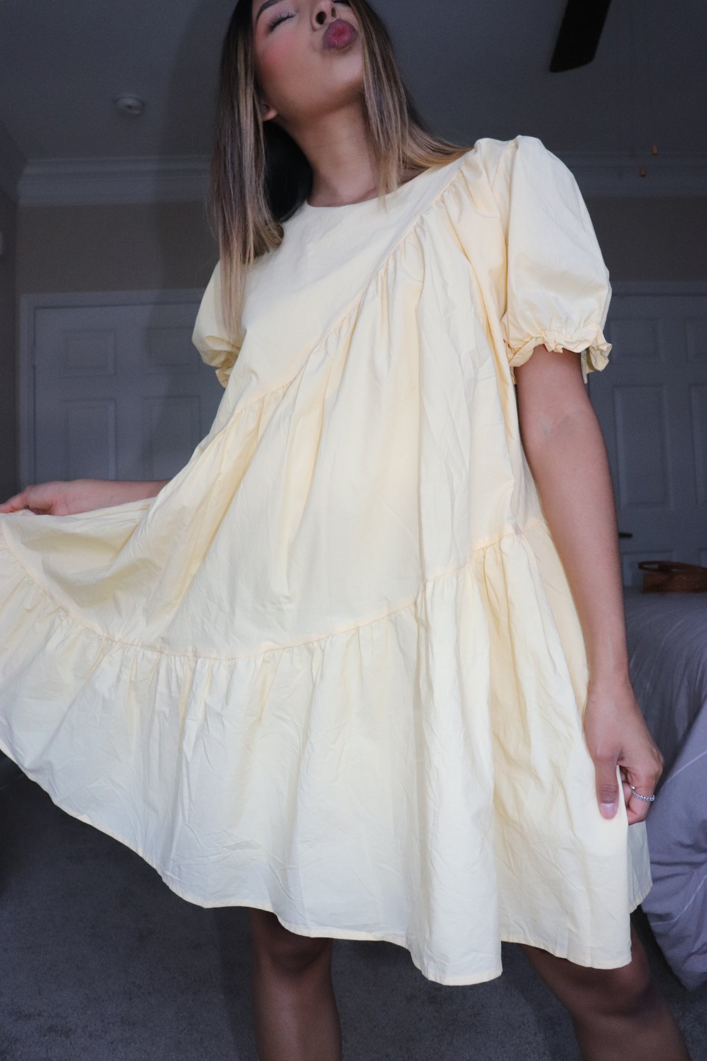 Sunny- Flowy puff sleeve dress