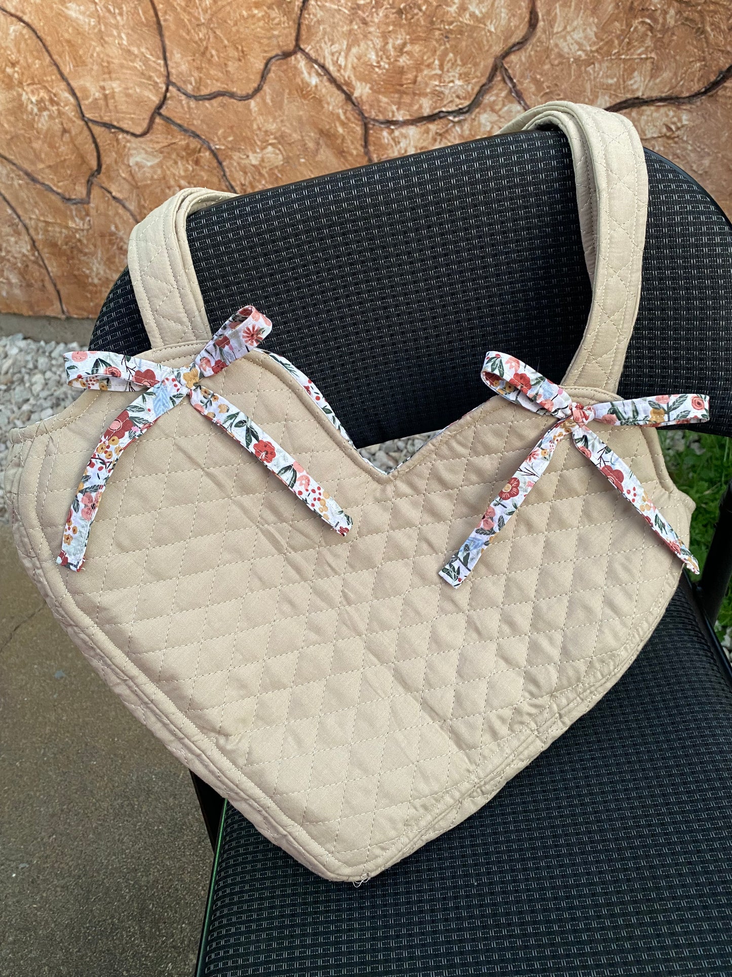 Tan heart bag with brown florals- PREORDER