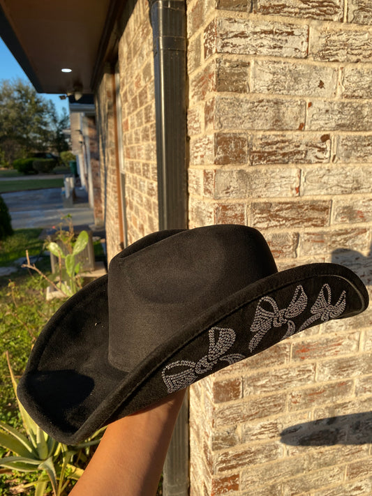 Cowgirl hat with rhinestone bows