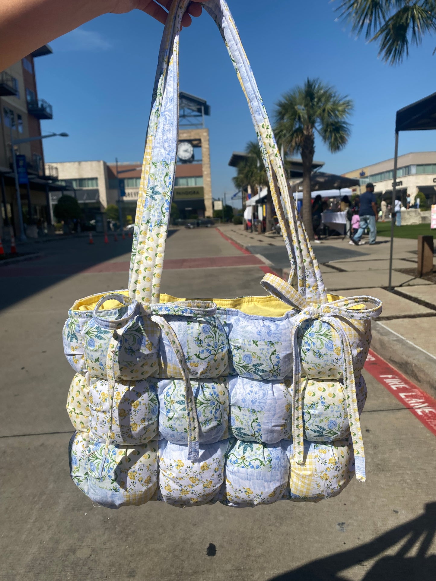 Blue puff quilted tote: PREORDER