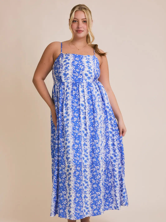 Blue floral spaghetti strap dress