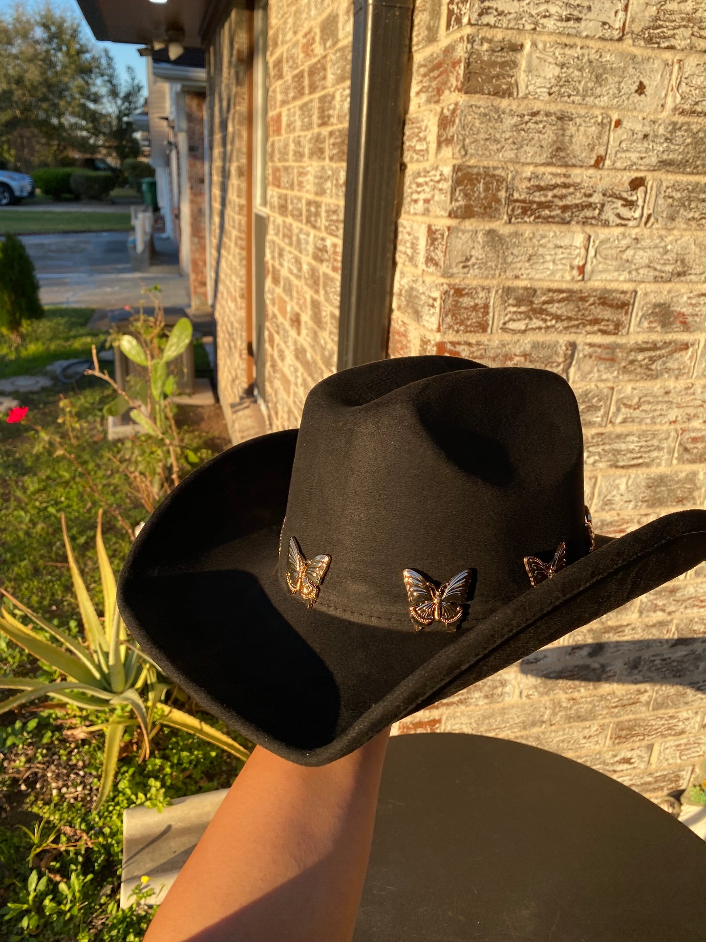 Cowgirl hat with gold butterflies