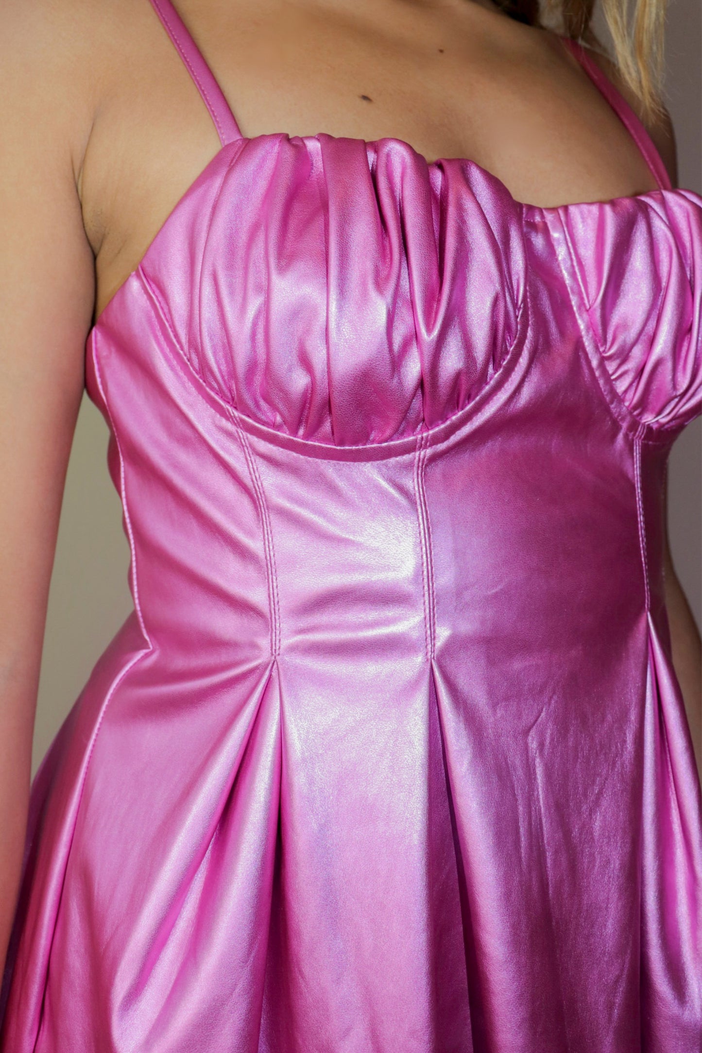 Aria - pink leather a-line dress