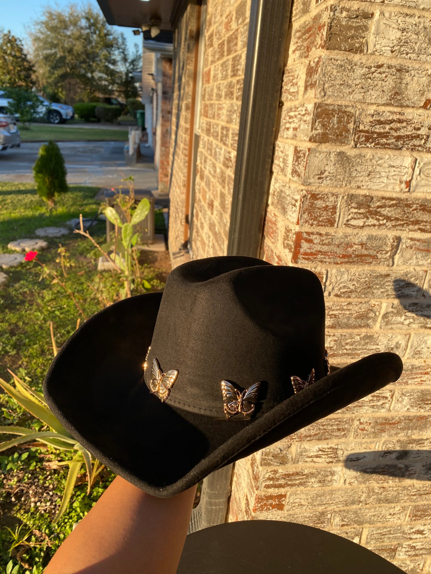 Cowgirl hat with gold butterflies