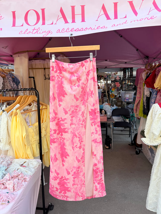 Pink floral maxi skirt