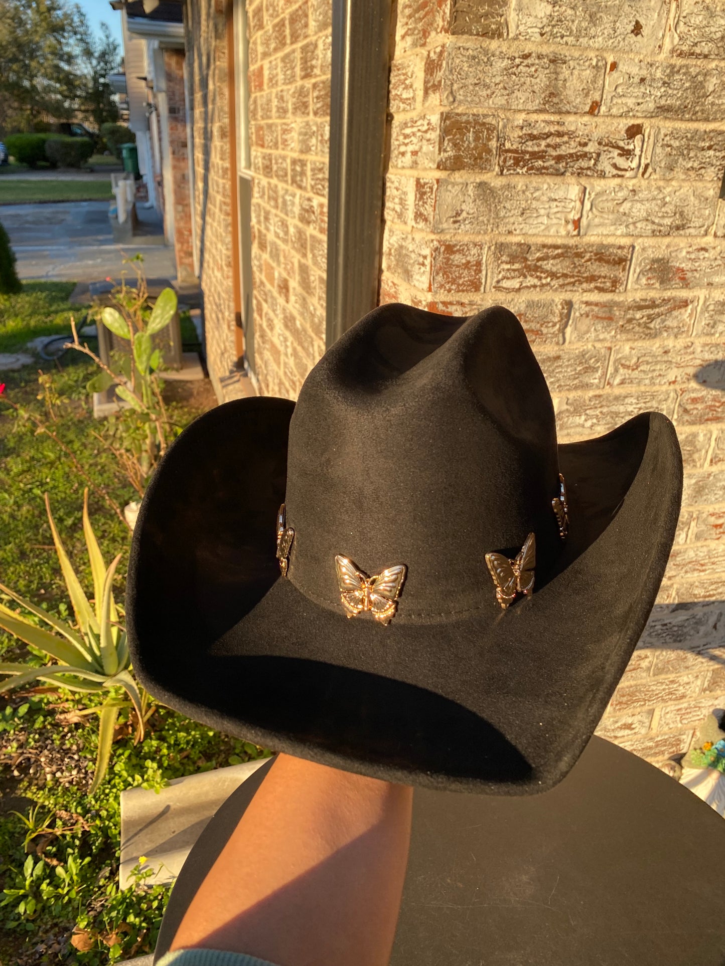 Cowgirl hat with gold butterflies