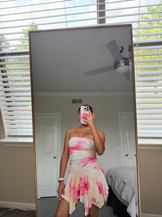 Pink and yellow tube dress